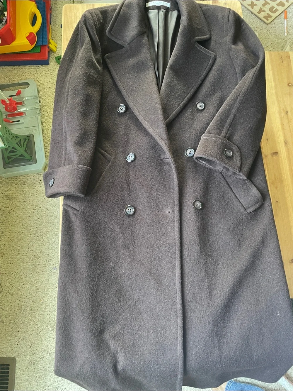 Larry Levine Double-Breasted Wool Pea Coat in Dark Brown